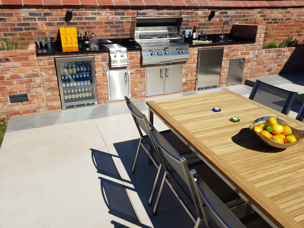 Blastcool refrigeration units built into a brick wall outdoor kitchen